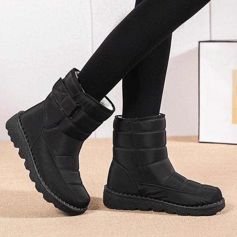 Women's Quilted Warm Winter Snow Boots with Hook-and-Loop Strap