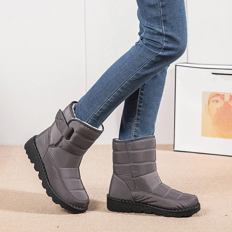 Women's Quilted Warm Winter Snow Boots with Hook-and-Loop Strap