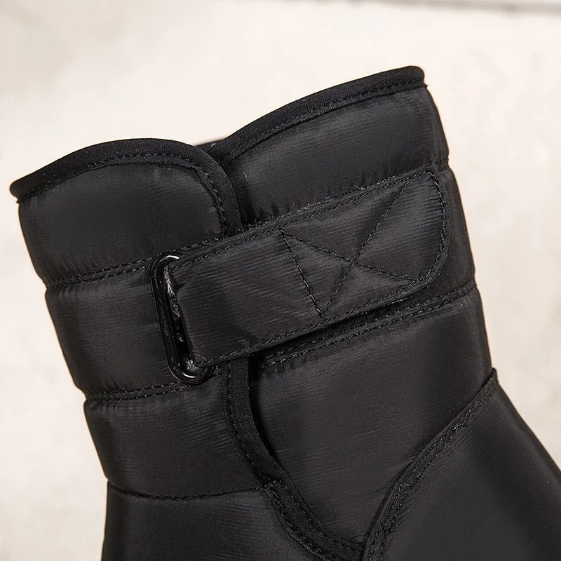 Women's Quilted Warm Winter Snow Boots with Hook-and-Loop Strap