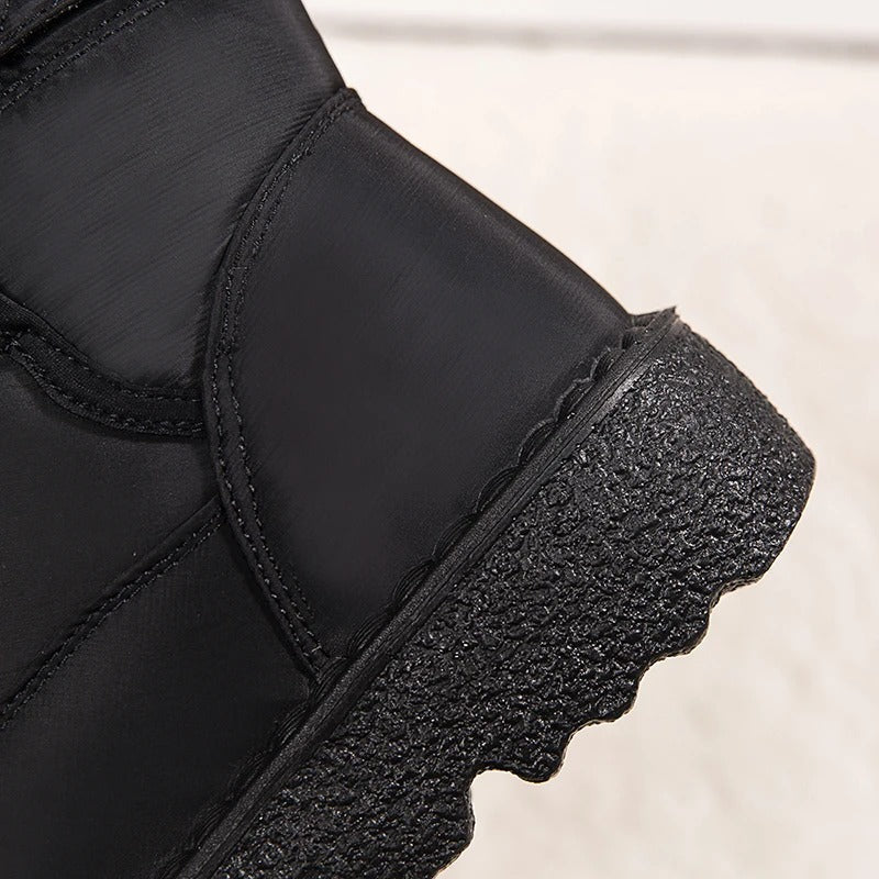 Women's Quilted Warm Winter Snow Boots with Hook-and-Loop Strap