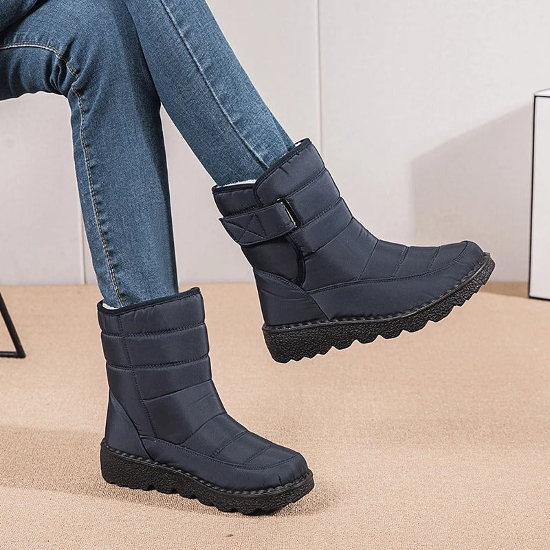 Women's Quilted Warm Winter Snow Boots with Hook-and-Loop Strap