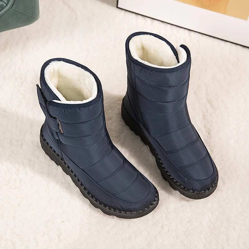 Women's Quilted Warm Winter Snow Boots with Hook-and-Loop Strap