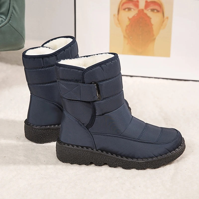 Women's Quilted Warm Winter Snow Boots with Hook-and-Loop Strap