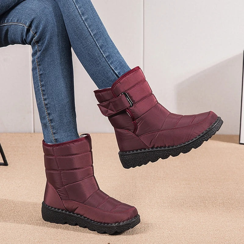 Women's Quilted Warm Winter Snow Boots with Hook-and-Loop Strap