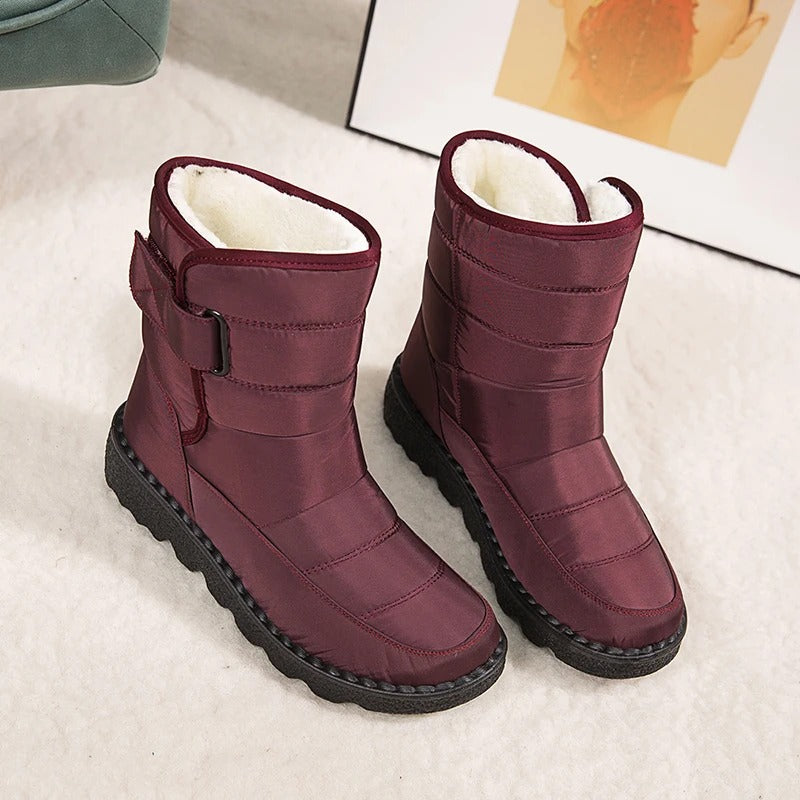 Women's Quilted Warm Winter Snow Boots with Hook-and-Loop Strap