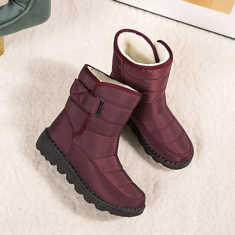 Women's Quilted Warm Winter Snow Boots with Hook-and-Loop Strap