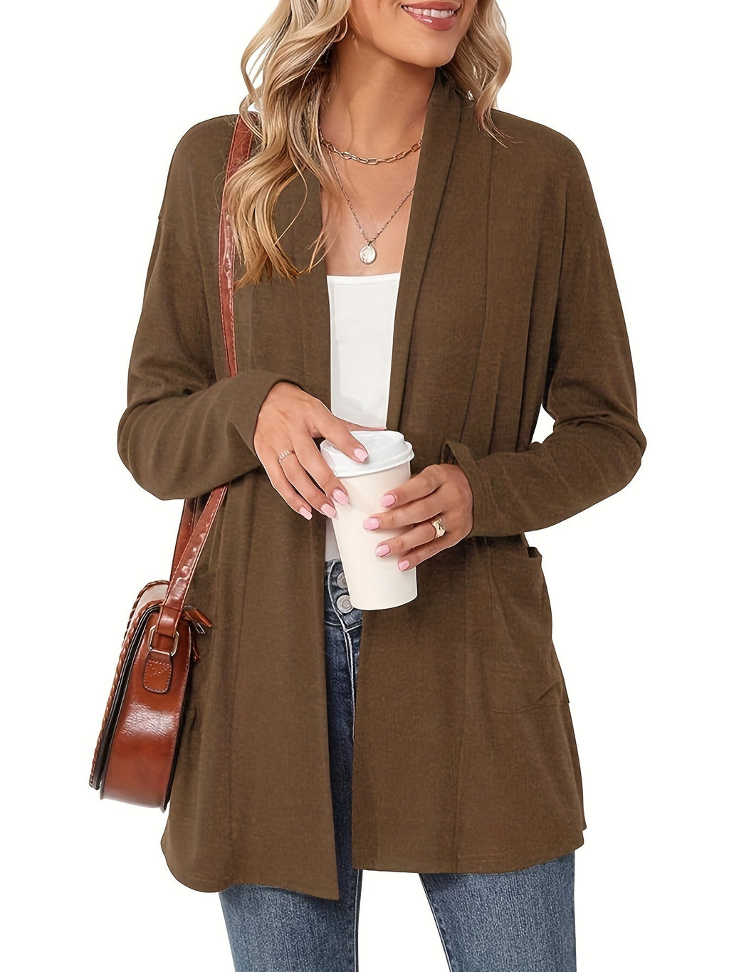 Women's Long Open Front Knit Cardigan