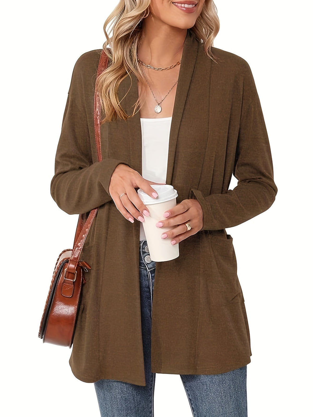 Women's Long Open Front Knit Cardigan