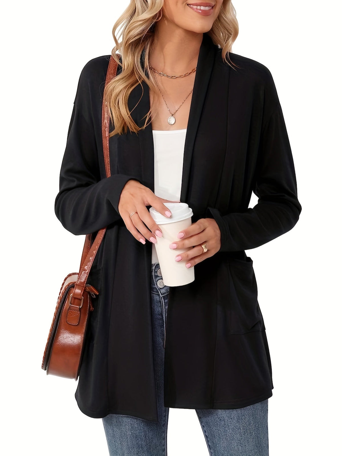 Women's Long Open Front Knit Cardigan