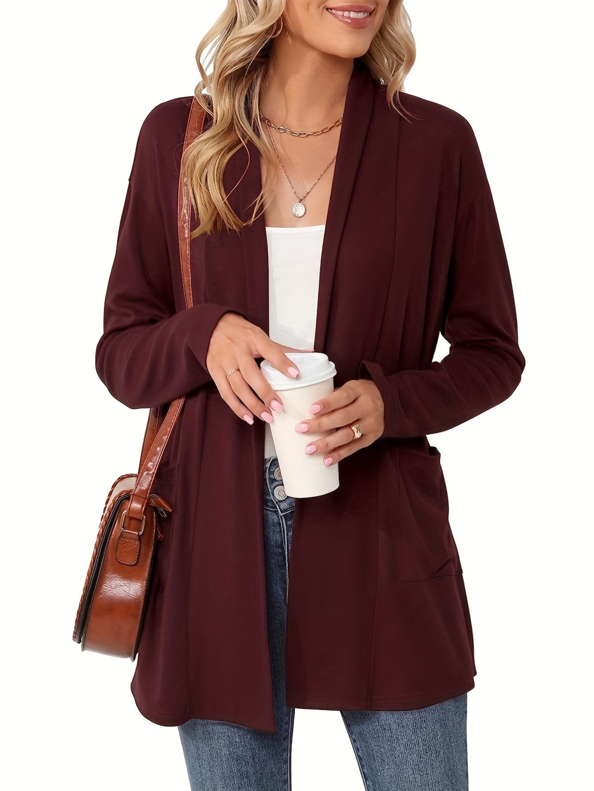 Women's Long Open Front Knit Cardigan