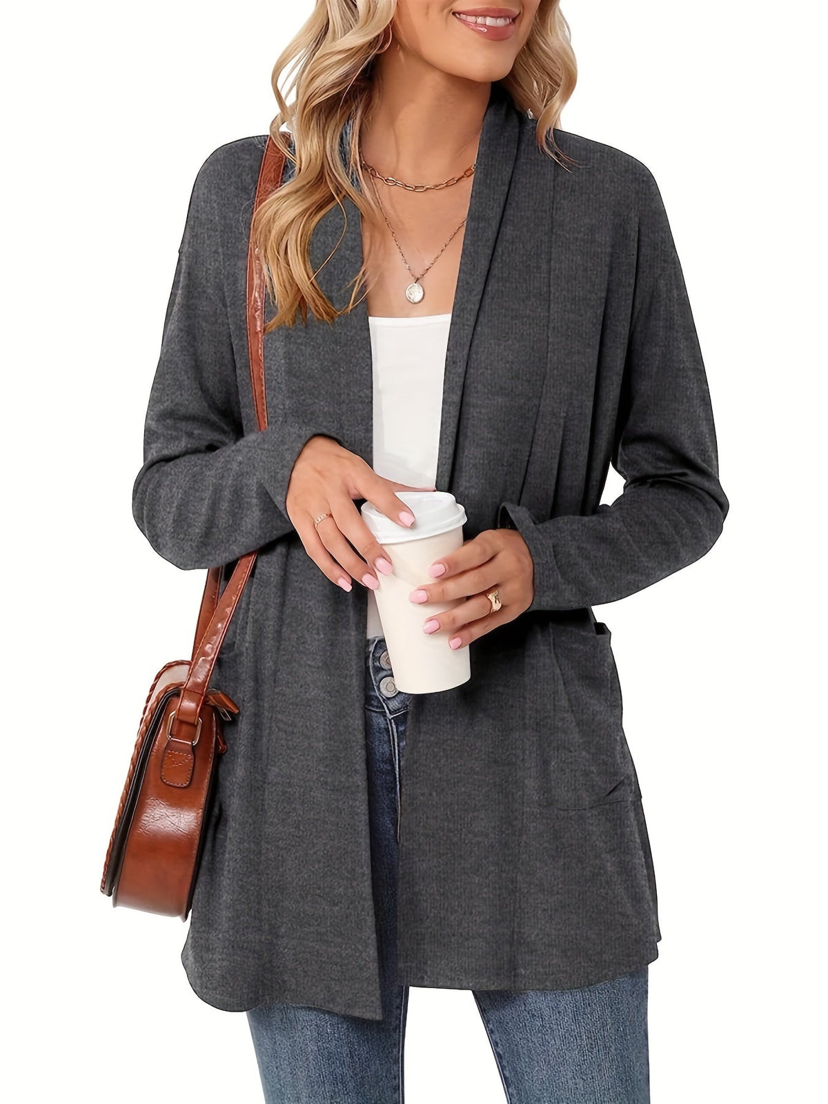 Women's Long Open Front Knit Cardigan