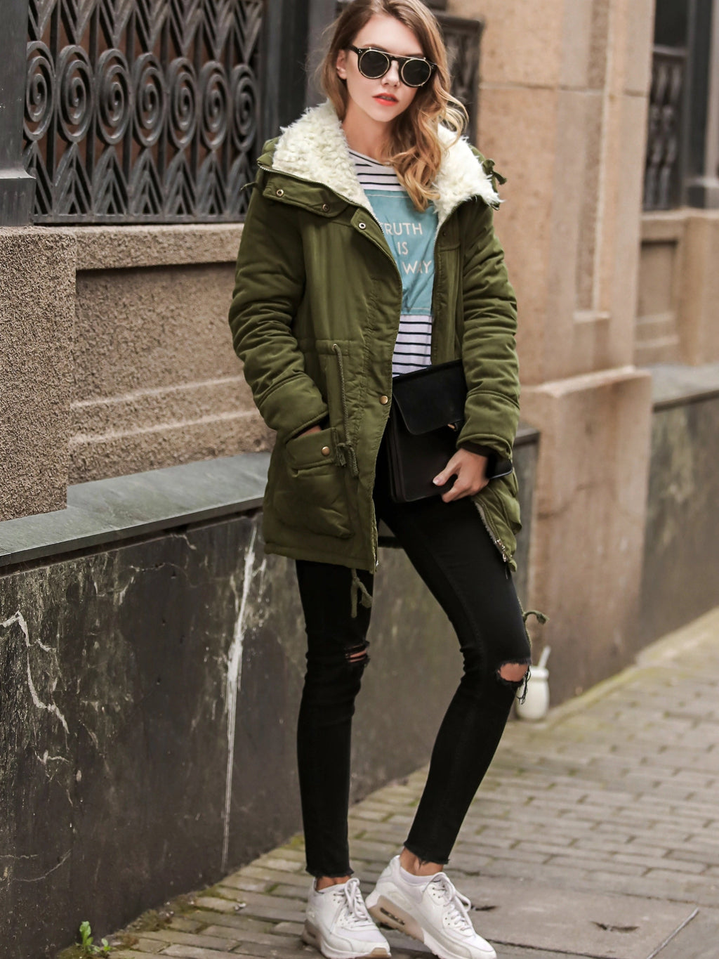 Women's Faux Fur Lined Parka with Drawstring Waist