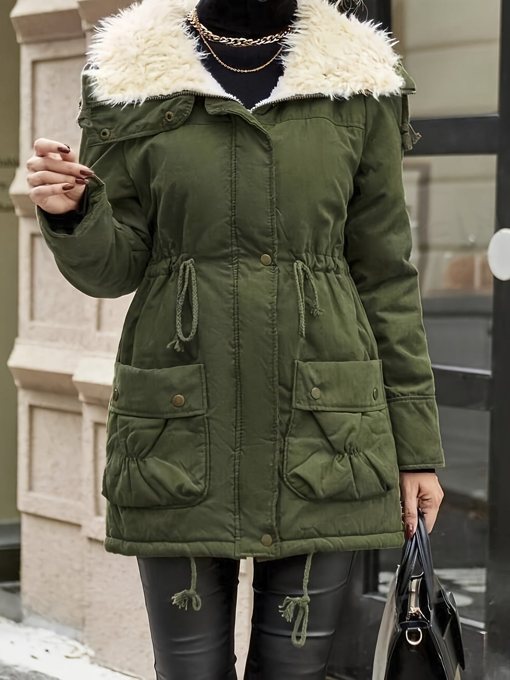 Women's Faux Fur Lined Parka with Drawstring Waist