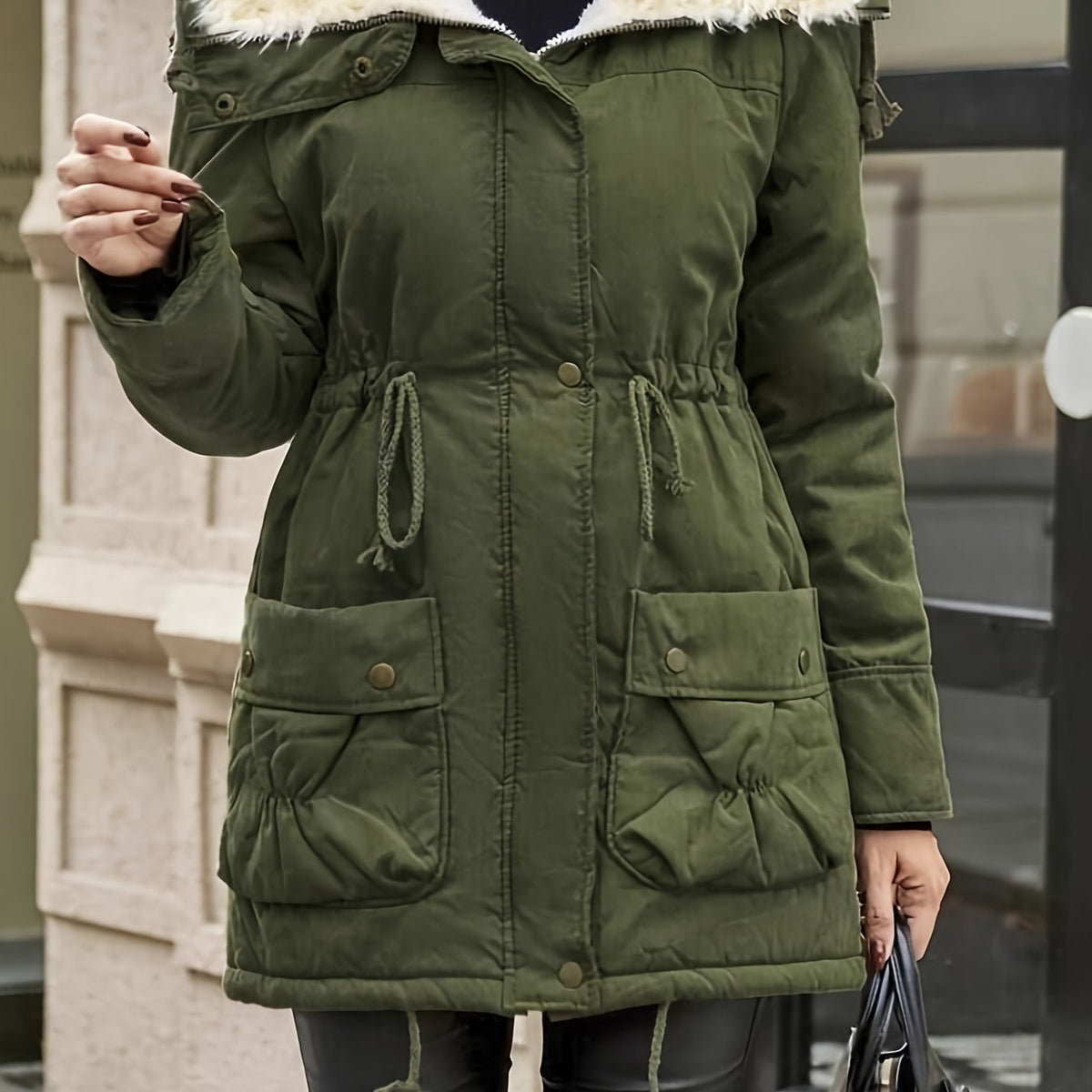 Women's Faux Fur Lined Parka with Drawstring Waist