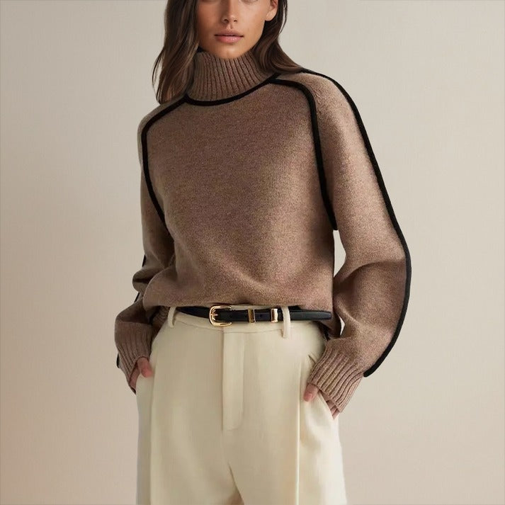 Women's Turtleneck Sweater with Contrast Trim