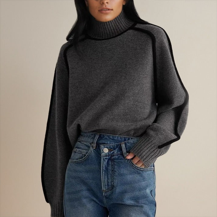 Women's Turtleneck Sweater with Contrast Trim