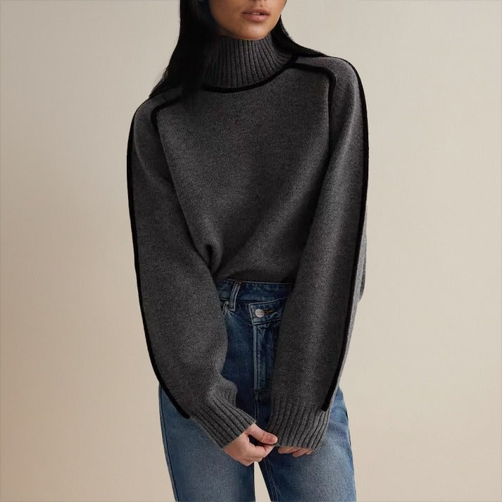 Women's Turtleneck Sweater with Contrast Trim