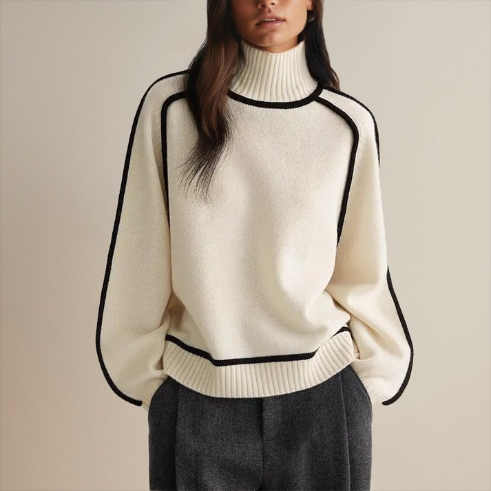 Women's Turtleneck Sweater with Contrast Trim