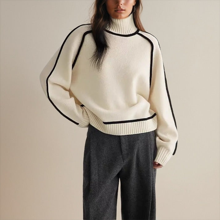 Women's Turtleneck Sweater with Contrast Trim