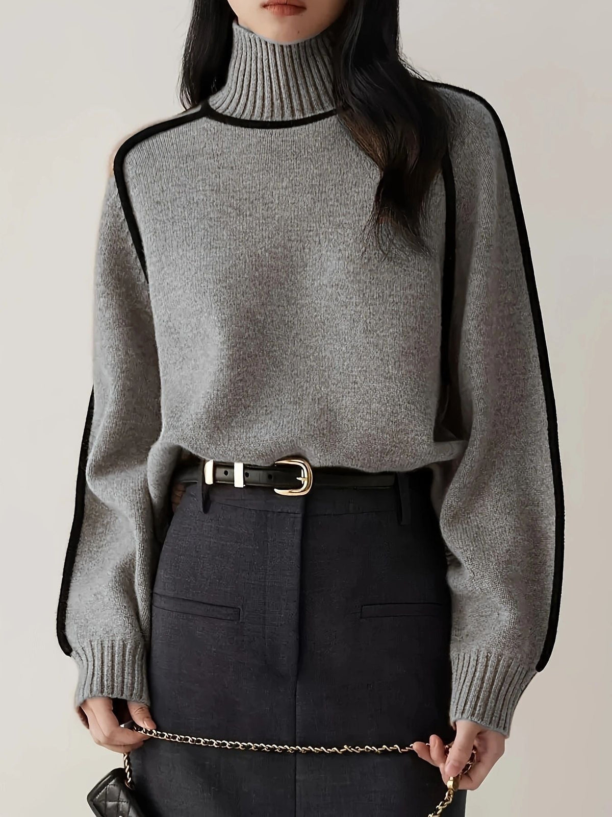 Women's Turtleneck Sweater with Contrast Trim