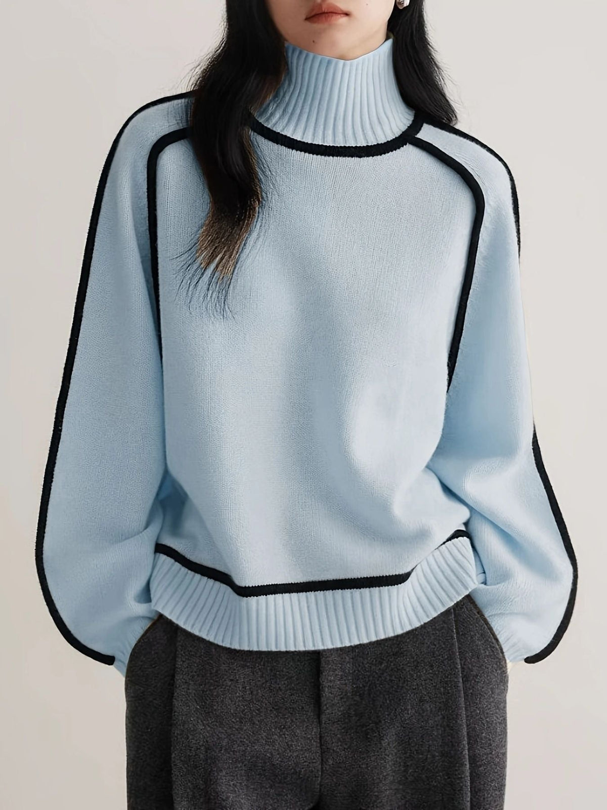 Women's Turtleneck Sweater with Contrast Trim
