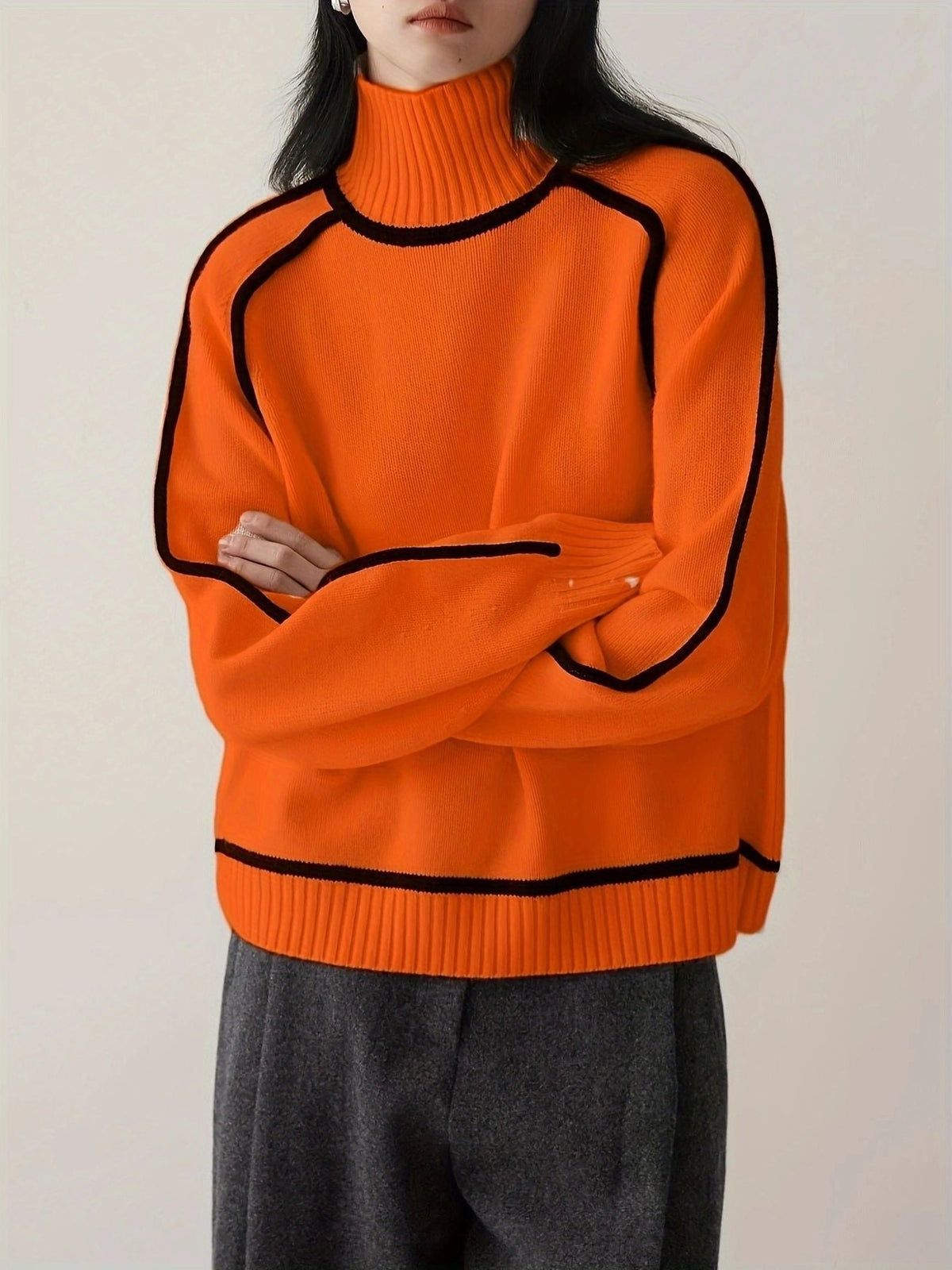 Women's Turtleneck Sweater with Contrast Trim