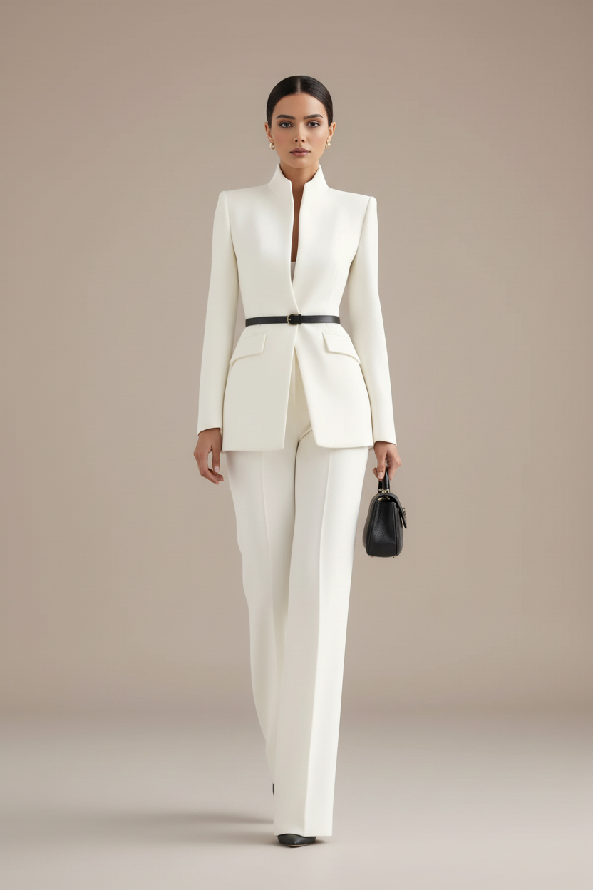 Women's Stand-Collar Blazer & Flare Pants Suit
