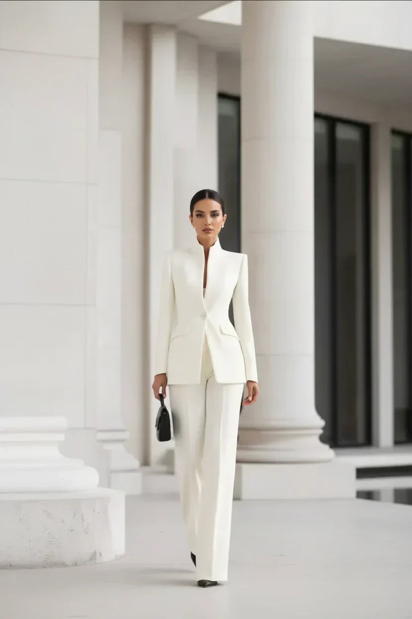 Women's Stand-Collar Blazer & Flare Pants Suit