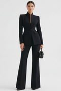 Women's Stand-Collar Blazer & Flare Pants Suit