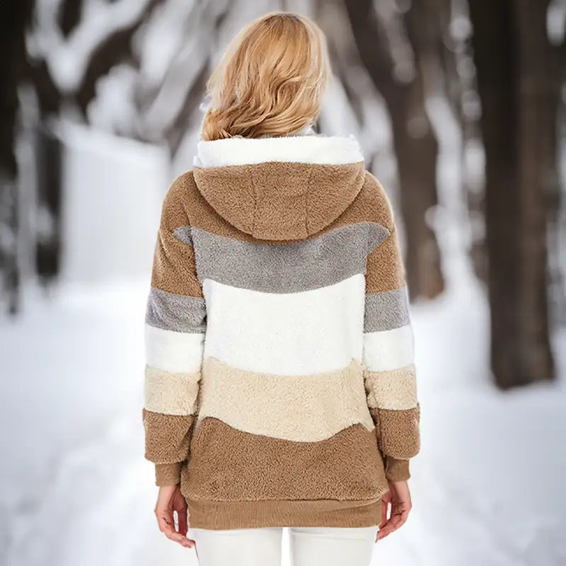 Women's Colorblock Fluffy Fleece Hooded Coat