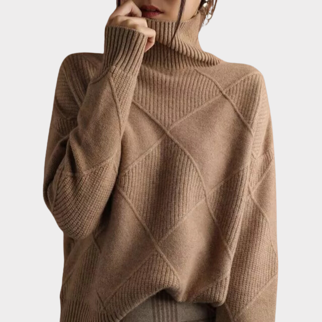 Women's Warm Diamond-Knit Turtleneck Sweater