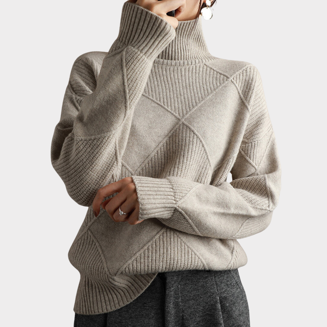 Women's Warm Diamond-Knit Turtleneck Sweater