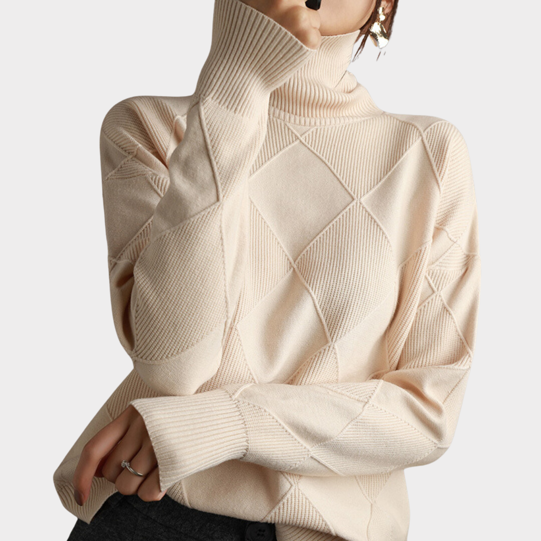 Women's Warm Diamond-Knit Turtleneck Sweater