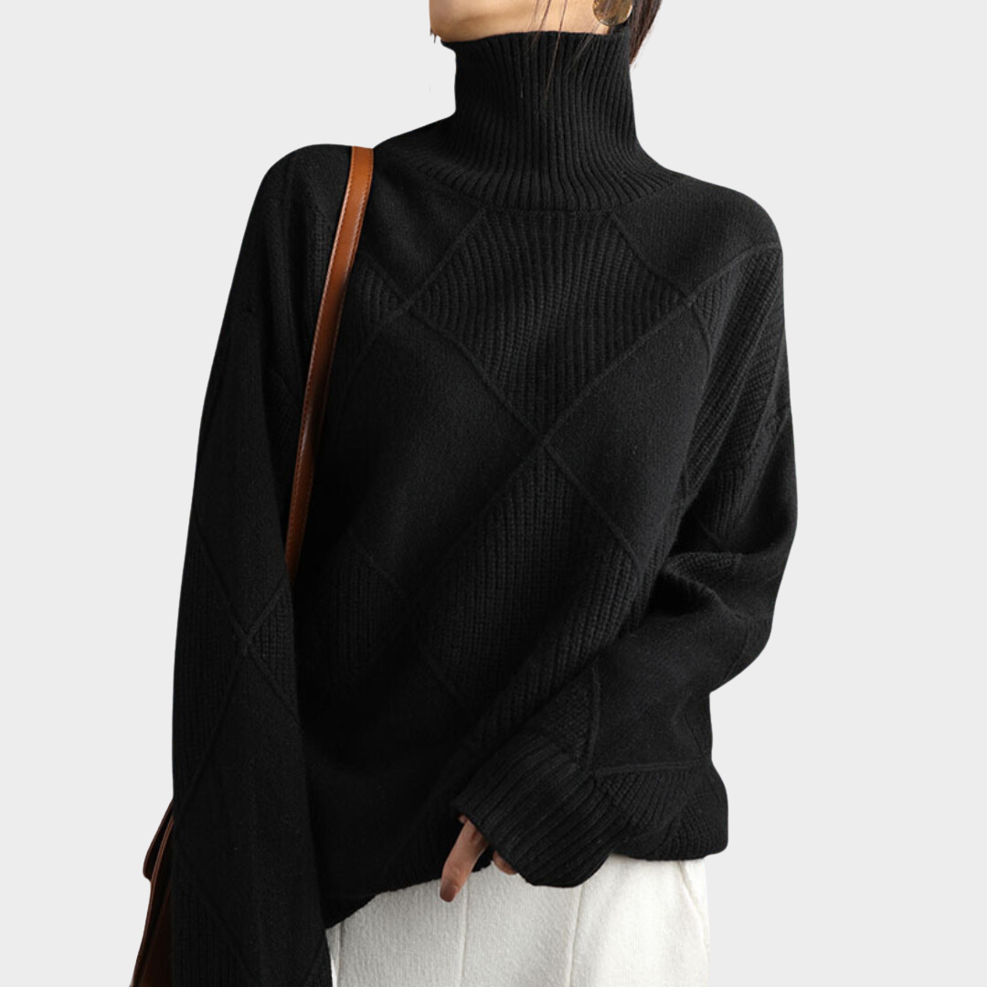 Women's Warm Diamond-Knit Turtleneck Sweater