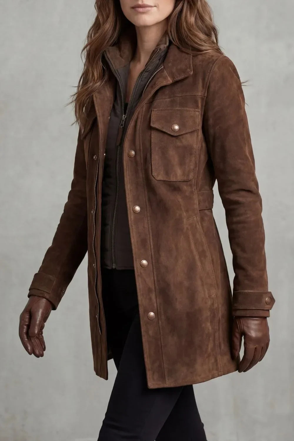 Women's Long Faux Suede Button-Front Coat