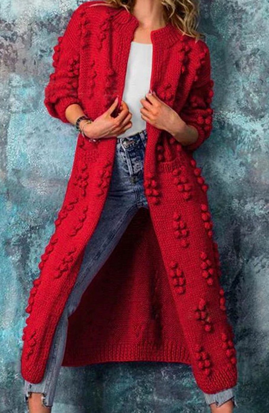 Women's Long Chunky Bobble Knit Duster Cardigan