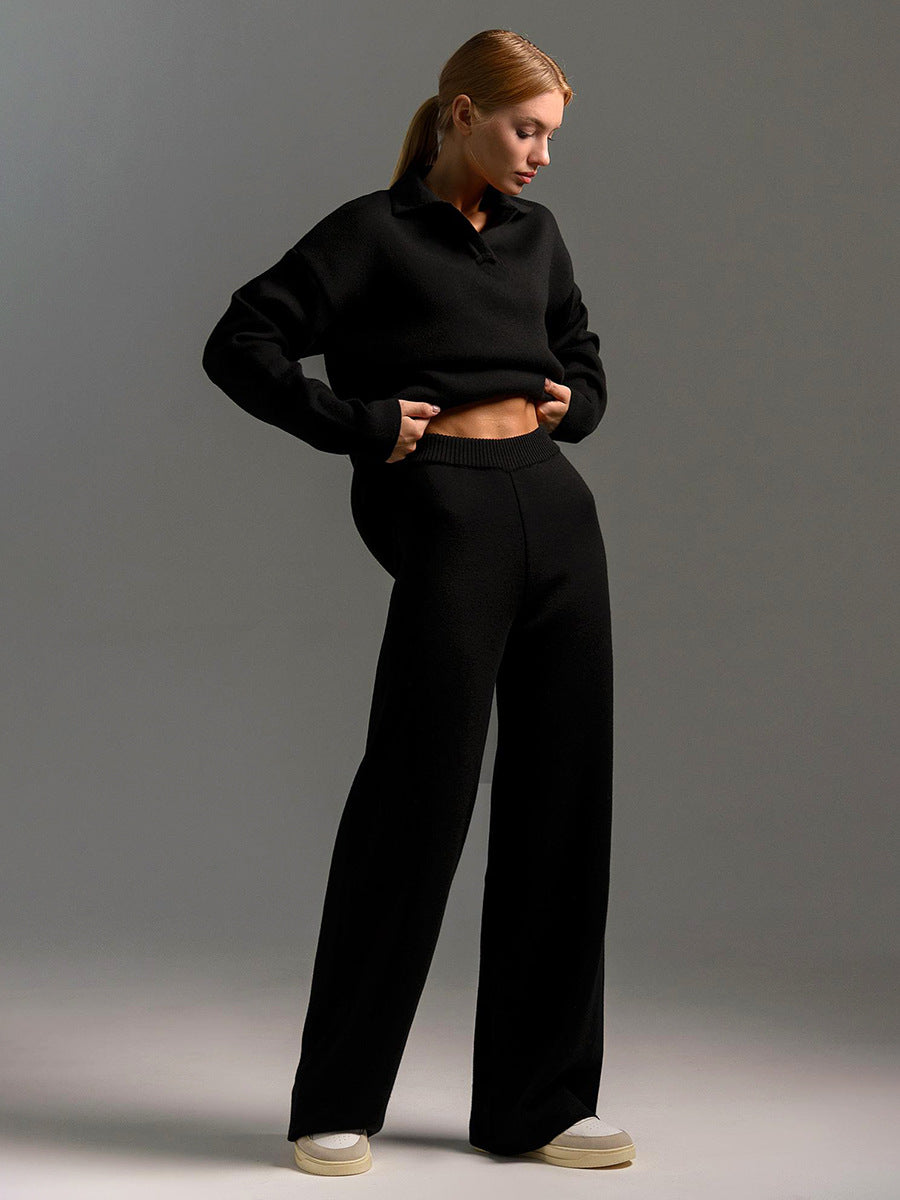 Women's Wide-Leg Pants & Polo Sweater Set