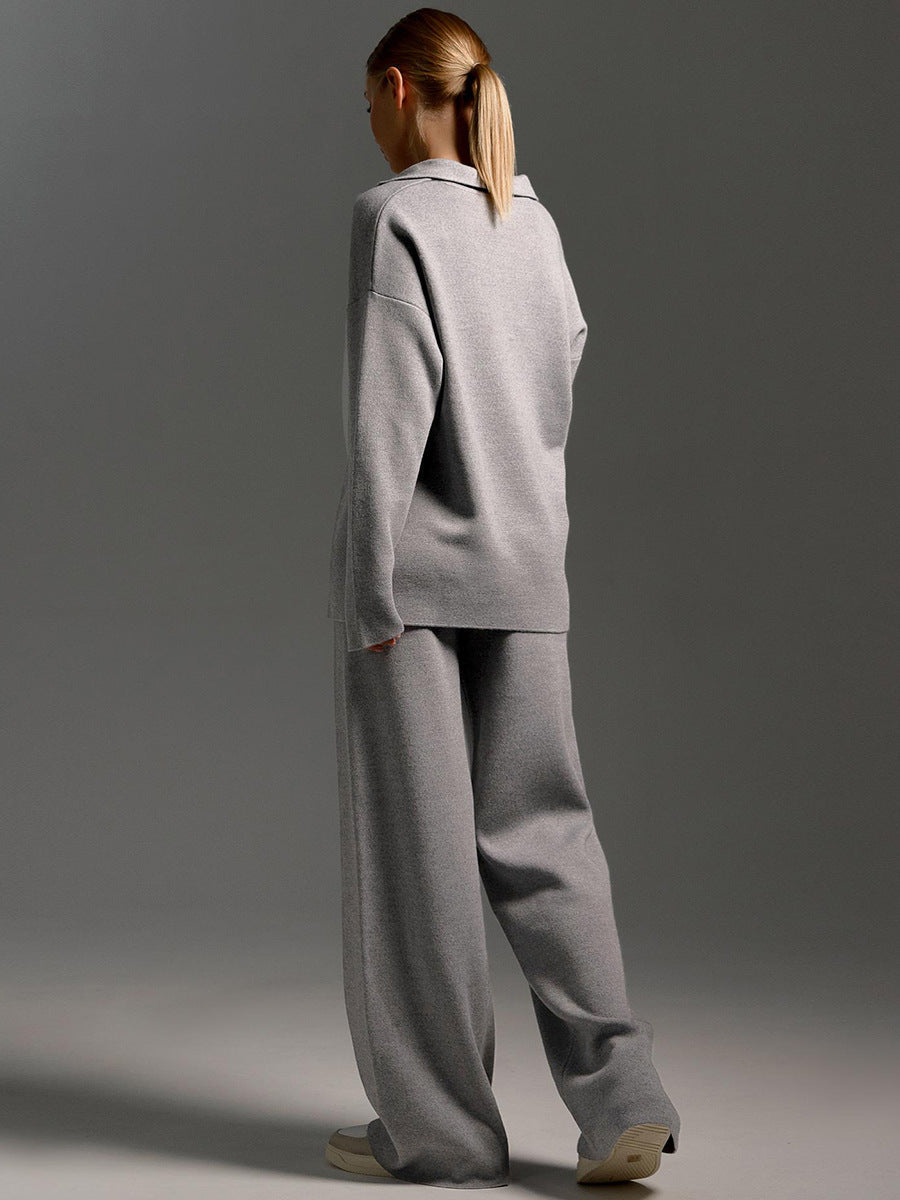 Women's Wide-Leg Pants & Polo Sweater Set